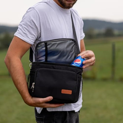 Carrywell (Not Made In China) Insulated Lunch Bag For Men, Men's Lunch Box, Leakproof, Collapsible, Soft Sided Cooler W/Adjustable Shoulder Strap, Black - color: Black
