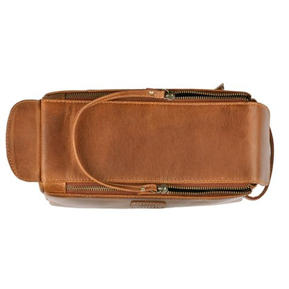 LEATHER VILLAGE Genuine Leather Travel Toiletry Bag - Water-Resistant Dopp Kit for Toiletries, Large Shaving Bag & Bathroom Organizer - Gift for Men & Women - Tan Brown - color: Sun Tan