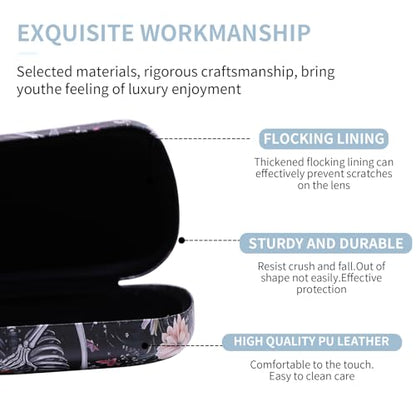 PERFECTSIGHT Sunglasses Case, Large Hard Shell Glasses Case, Cute PU Leather Protective Eyeglasses Case for Women Men - color: Black Skull