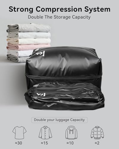 34L Vacuum Bags for Travel, Compression Bags with Pump, Reusable IP67 Waterproof Vacuum Seal Packing Cubes for Carry On Suitcase and Backpack (2PC + Pump + Shoulder Strap) - size: 2PC-PUMP