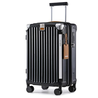 Joyway Carry On Luggage, Expandable Suitcase with Smart Cup Holder and USB Port, 20 IN Hardside Checked with TSA Lock Spinner Double Wheels, Black - color: Black, size: Carry-On 20-Inch