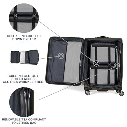 Travelpro Platinum Elite Softside Expandable Checked Luggage, 8 Wheel Spinner Suitcase, TSA Lock, Men and Women, Pilot Green, Checked Medium 25-Inch - color: Pilot Green, size: Checked-Medium 25-Inch