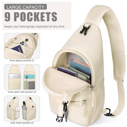 Pritent Crossbody Bags for Women Men Trendy Sling Bag Backpack Casual Chest Bag with Convertible Shoulder Strap - color: Beige, size: Medium