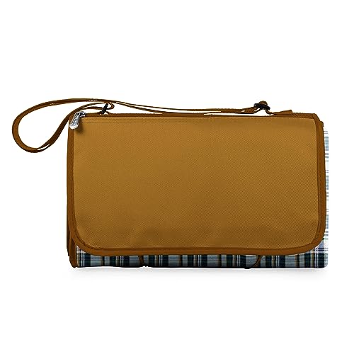 PICNIC TIME Outdoor Picnic Blanket Tote, 59"x51" Foldable Beach & Camping Blanket with Soft Fleece, Water-Resistant Bottom, Adjustable Strap & Zippered Pocket (English Plaid, Beige Flap) - color: English Plaid