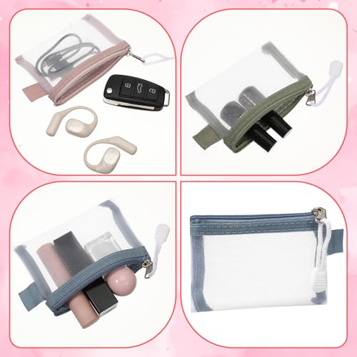 Skrfren 5pcs Mini Zipper Mesh Bags, 3" x 4.3" Nylon Small Zipper Mesh Pouch Key Holder Clear Travel Kit Storage Coin Purse Portable Cosmetic Pouch for Small Items Key Lipstick Credit Card