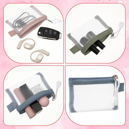 Skrfren 5pcs Mini Zipper Mesh Bags, 3" x 4.3" Nylon Small Zipper Mesh Pouch Key Holder Clear Travel Kit Storage Coin Purse Portable Cosmetic Pouch for Small Items Key Lipstick Credit Card