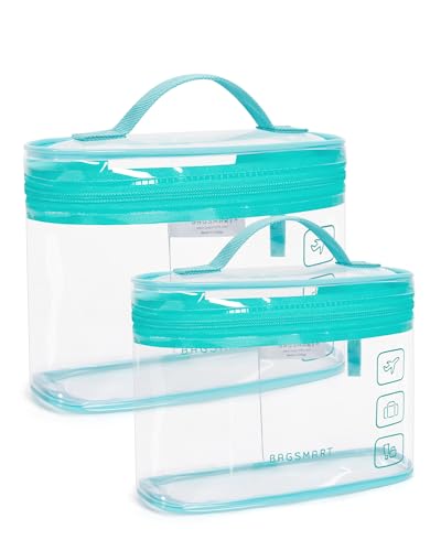 BAGSMART TSA Approved Toiletry Bag, 2 Pack Clear Makeup Cosmetic Bag Organizer, Quart Size Travel Bag for Toiletries, Carry-on Travel Accessories Essentials, Green-2pcs - color: Green, style: 2 Pack