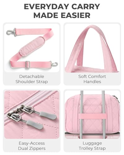 Percover Weekender Bag for Women, Ultra Lightweight Travel Duffle, Carry On Personal Item Overnight Bag with Toiletry Pouch & Compartments, Quilted Gym & Travel Bag, Blush Pink - color: Blush Pink