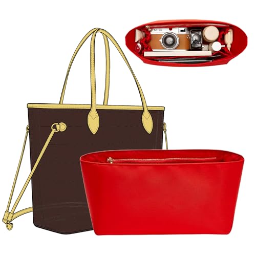 Soft Nylon Purse Organizer Insert for Lv Neverfull MM Tote Bag, Waterproof Lightweight Luxury Neverfull MM Organizer Red, Handbags Divider Inner Shaper with Cup Holder & Zipper Pocket - color: Red