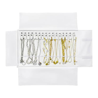 UnionPlus Travel Jewelry Roll, Faux Leather Necklaces Organizer Bag, Elastic Band and Anti-winding, White - color: Leather White, size: Medium