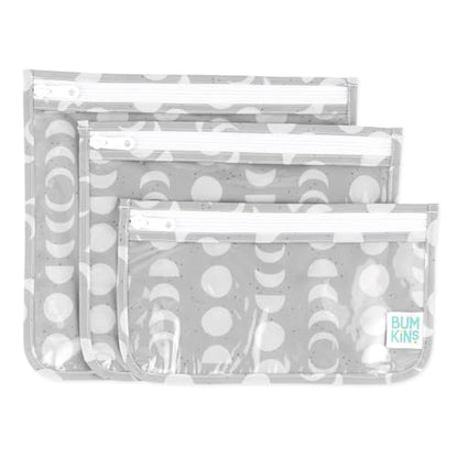 Bumkins Travel Bag, Toiletry, TSA Approved Packing Pouch, Zip Bag, Quart Size Airline Compliant, Clear-Sided, Set of 3 Sizes - color: A4 Lunar Gray, style: Bumkins