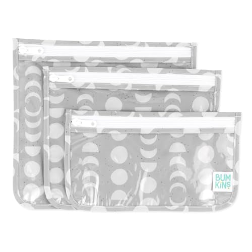 Bumkins Travel Bag, Toiletry, TSA Approved Packing Pouch, Zip Bag, Quart Size Airline Compliant, Clear-Sided, Set of 3 Sizes - color: A4 Lunar Gray, style: Bumkins