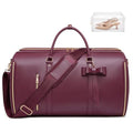 Garment Bags for Travel, Convertible Suit Travel Bag for Women, Cute Carry On Garment Bag w/Shoes Pouch, 2 in 1 Foldable PU Leather Hanging Duffle Bag, Single-Zipper Design, Sangria - color: Red