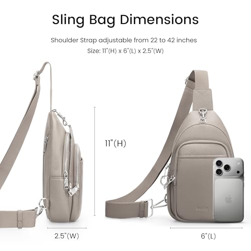 befen Genuine Leather Small Sling Bag for Women Anti-Theft Crossbody Chest Bags Multi-Pockets Fanny Pack with RFID Card Slots - color: Beige Grey