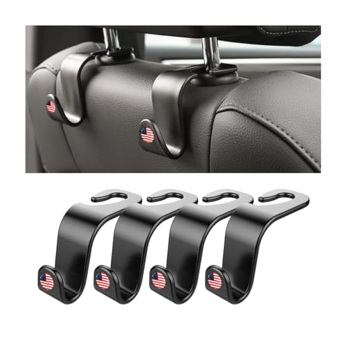 4PCS Car Seat Headrest Hooks, Auto Back Seat Hanger Holder, Durable Stylish Vehicle Organizer Universal Car Interior Accessories, Storage Hooks for Purses, Bags, Clothes, Hats (Black/Red Flag) - color: Black/Red Flag