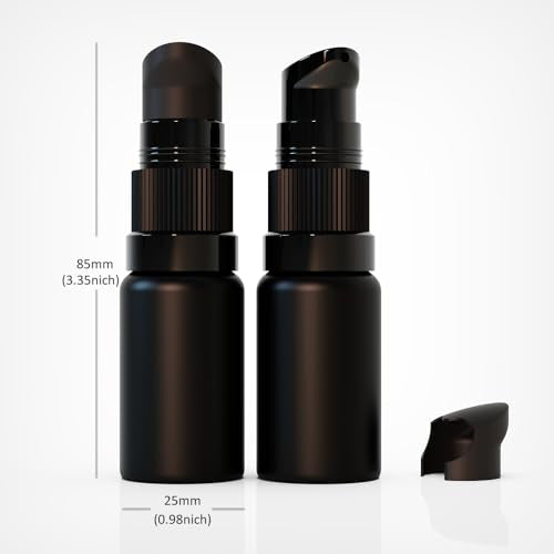 6Pack 10ml Matte Black Glass Pump Bottle with Black Top,1/3oz Small Dispenser, Travel Refillable Pump Bottles for Toiletries,Lotions,Sercums,Essential Oils - color: 10ml Black(6pcs)