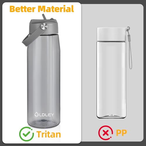 OLDLEY 32 oz Water Bottle with Straw, Leakproof Sports Water Bottle with Carry Strap, BPA-Free Large Water Bottles for Home,Travel, School, Outdoors, Gym, Tritan, Gray - color: Gray