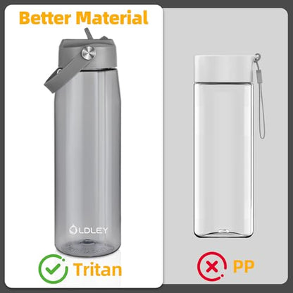 OLDLEY 32 oz Water Bottle with Straw, Leakproof Sports Water Bottle with Carry Strap, BPA-Free Large Water Bottles for Home,Travel, School, Outdoors, Gym, Tritan, Gray - color: Gray