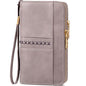 BOSTANTEN Wallets for Women Leather RFID Double Zipper Around Credit Card Holder Large Capacity Wristlet Clutch Wallet - color: Purple
