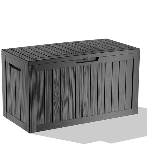 90 Gallon Waterproof Outdoor Storage Box,Resin Deck Box,Lockable Outside Storage Box Container for Patio Furniure,Garden,Tools (90 Gallon,Black) - color: Black, size: 90 Gallon