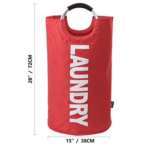 DOKEHOM 82L Large Laundry Basket, Collapsible Laundry Bag, Freestanding Tall Clothes Hamper, Foldable Washing Bin (Red) - color: Red, size: 82L