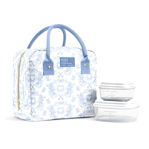 Fit & Fresh Bloomington Lunch Bag for Women - Insulated Large Lunch Box for Work with Containers, Leak-Resistant, Stain-Resistant, Zipper Closure, Blue Cupid Bows - color: Blue Cupid, size: One Size