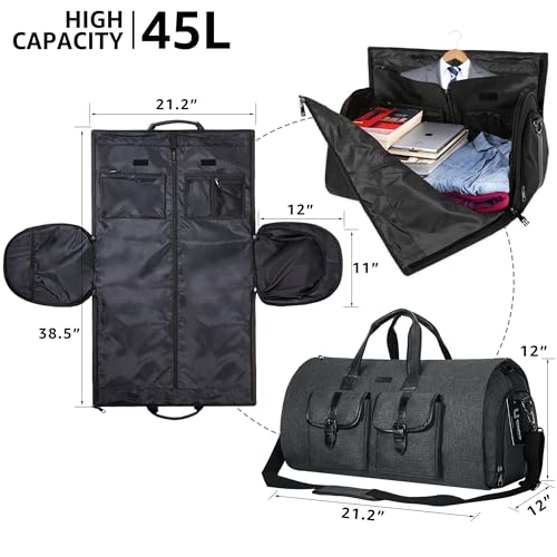 UNIQUEBELLA Travel Garment Duffel Bag, 45L Carry on Suit Bag for Men Convertible Foldable Weekend Bag with Shoe Compartment - color: Black