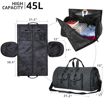 UNIQUEBELLA Travel Garment Duffel Bag, 45L Carry on Suit Bag for Men Convertible Foldable Weekend Bag with Shoe Compartment - color: Black