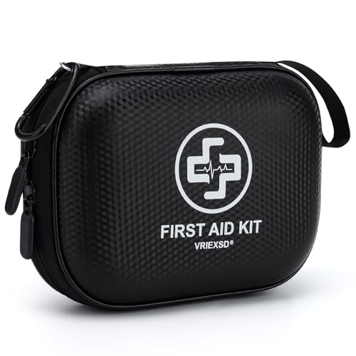 Mini First Aid Kit - 150 Piece Small Waterproof Hard Shell Medical Kit for Home, Car, Travel, Camping, Truck, Hiking, Sports, Office, Vehicle & Outdoor Emergencies (Black) - color: Black