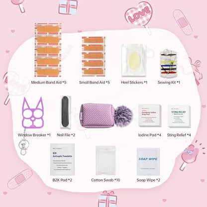 Kitgo Mini First Aid Emergency Clutch Kit -Mother Day Gift Compact Safety Pouch Party Bag with 27 Essential Items for Girl Lady Mother Wife Nurse for Girl Lady Mother Wife Nurse - color: Taro Purple