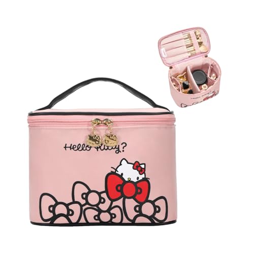 Vimanllie Large Travel Makeup Bag Waterproof Cosmetic Bags,Portable Toiletry Organizer with Handle for Girl,Cute Home Storage for Women - color: 3A-Pink