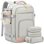 LOVEVOOK Large Travel Backpack For Women, 50L Carry On Backpack Flight Approved, TSA Personal Item Bag, Waterproof Laptop Backpack Fits 18 Inch Laptop, Business Weekender Overnight With 3 Cubes, Grey - color: Pink-grey, size: 50l-18 Inch-4pcs