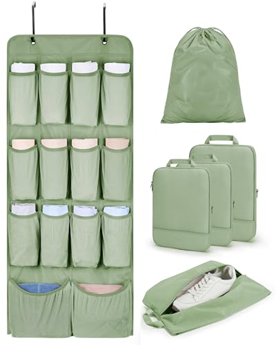 BAGSMART Hanging Compression Packing Cubes for Closet Organizers And Storage, 6 Set Suitcase Organizer Bags Set, Cruise Travel Essentials for Women | Hanging - color: Forest Green