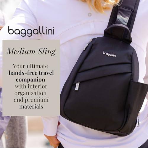 Baggallini Medium Sling Backpack - 9"x11" Lightweight Sling Bag with Convertible Adjustable Shoulder Strap - color: Black