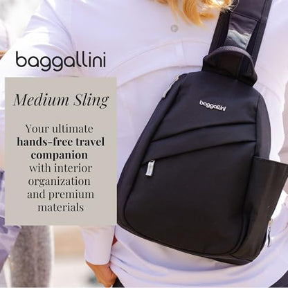 Baggallini Medium Sling Backpack - 9"x11" Lightweight Sling Bag with Convertible Adjustable Shoulder Strap - color: French Navy