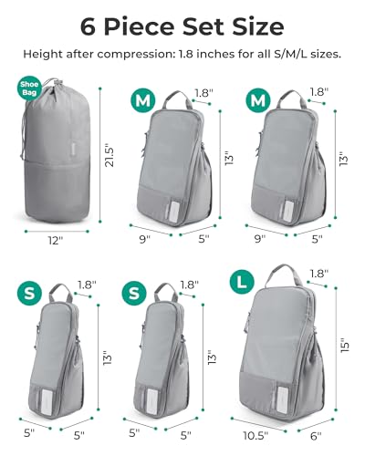 BAGSMART 6 Set /4 Set/2 Set Compression Packing Cubes for Travel, Lightweight Luggage Organizer Bags, Durable Space Saver Bags Travel Essentials - color: Storm Front Grey, size: Set of 6