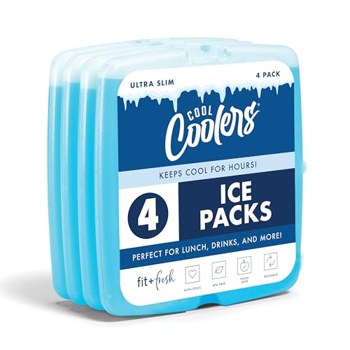Cool Coolers By Fit & Fresh 4 Pack Slim Ice Packs, Quick Freeze Space Saving Reusable Ice Packs for Lunch Boxes or Coolers, Blue - color: Blue (4 Pack)