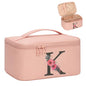 OCHEAL Initial Makeup Bag,Monogram Make up Bag Pink Travel Makeup Organizer Case Beauty Toiletry Cosmetic Bag with Brush Holder, Trendy Stuff Personalized Gifts for Women and Girls-K - color: Pink, style: K