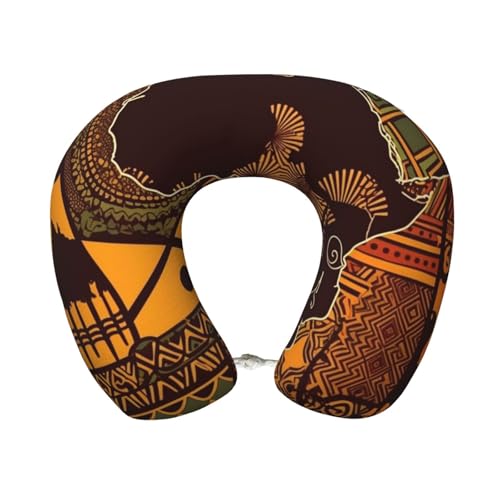 African Map Ethnic Pattern Travel Pillow Neck Rest Soft Comfortable Memory Foam Travel Neck Pillow U-Shaped Sleeping Rest Cushion Travel Accessories for Airplane Car and Office