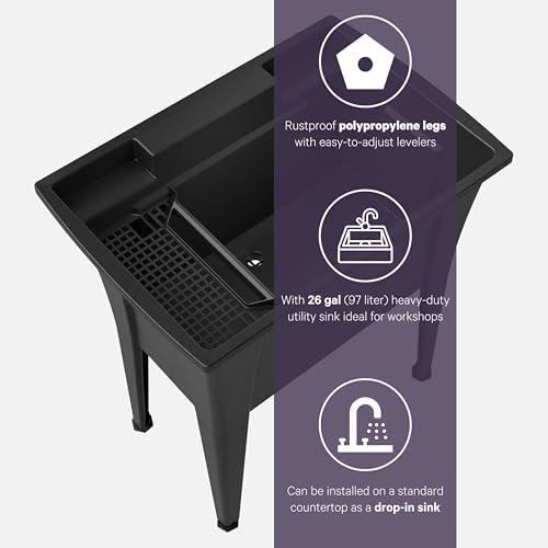 32” Utility Sinks for Laundry Room, Garage, Garden, Basement – Noah William Home Indoor and Outdoor Polypropylene Basement Wash Tub - No Faucet Included (Black) - color: Black, size: 32" - 25.6 gal