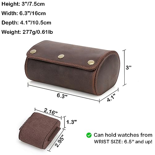 Personalized Custom Name Watch Case Roll Organizer, Luxury Genuine Leather Travel 2-Watches Case For Watch and Bracelet (04 Coffee) - color: 04 Coffee