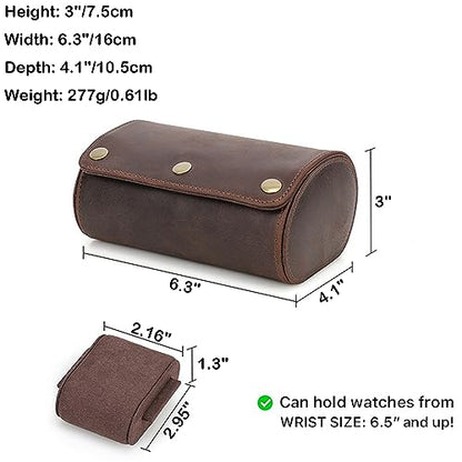 Personalized Custom Name Watch Case Roll Organizer, Luxury Genuine Leather Travel 2-Watches Case For Watch and Bracelet (04 Coffee) - color: 04 Coffee