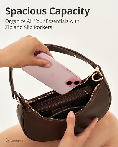 Vantamo Crescent Bags For Women with RFID Protection, Half Moon Clutch Purses for Women with Anti-Theft Clip for Extra Safety - color: Coffee