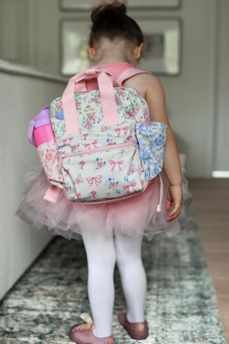 Itzy Ritzy Toddler Backpack - Daycare Bag - Features Adjustable Shoulder Straps, 2 Side Pockets & Spacious Interior with Wipeable Fabric Lining & Name Label, Ribbons & Roses Backpack - color: Ribbons