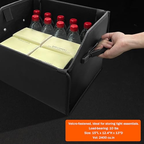 Trunk Organizer,car organizers and storage,black Leather Storage Box with lid,Fiberboard,Collapsible,15''L x 13''W x 12.4''H,2K inches³(size A) - size: 15"L×13"W×12.4"H, 9lbs, 2K in³