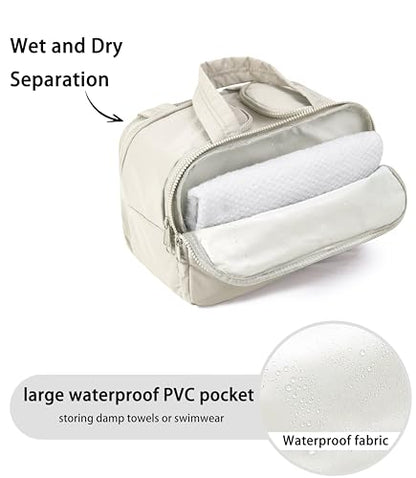 Travel Toiletry Bag for Women, Large Wide-open Puffy Cosmetic Makeup Bag with Wet-Dry Separation, Multi-Pocket Organizer with Carry Handle for Toiletries, Cosmetics, Essentials, Beige - color: Beige