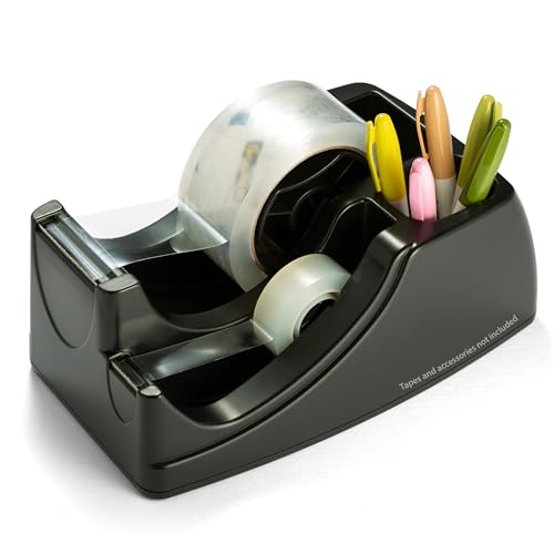 Officemate Recycled 2-in-1 Heavy Duty Tape Dispenser, 1" and 3" Cores, Black (96690) - color: Black