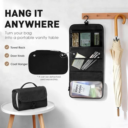 Toncoke Travel Toiletry Bag Set, Hanging Toiletry Bag Premium Faux Leather, Toiletry Bag for Women & Men, Travel Essentials Makeup Bag Water-resistant (Faux Leather Black) - color: Faux Leather Black