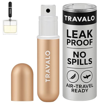 Travalo Classic HD Perfume Atomizer - Leak-Proof and TSA Approved for Air Travel - Reusable, Airtight, Easy-Fill Mini Pump Sprayer - Lightweight, Elegant Design w/Volume Window - Gold 0.17oz - color: Gold