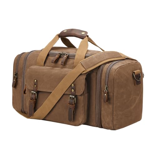Waxed Canvas Duffel Bag 50L, Coffee | Waterproof, Travel, Overnight, Weekender - color: Coffee